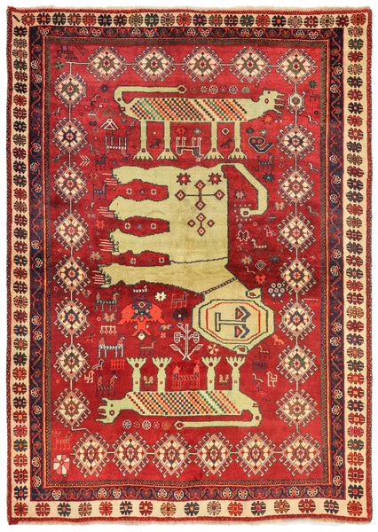 Vintage Lion Qashqai Handwoven Contemporary Rug