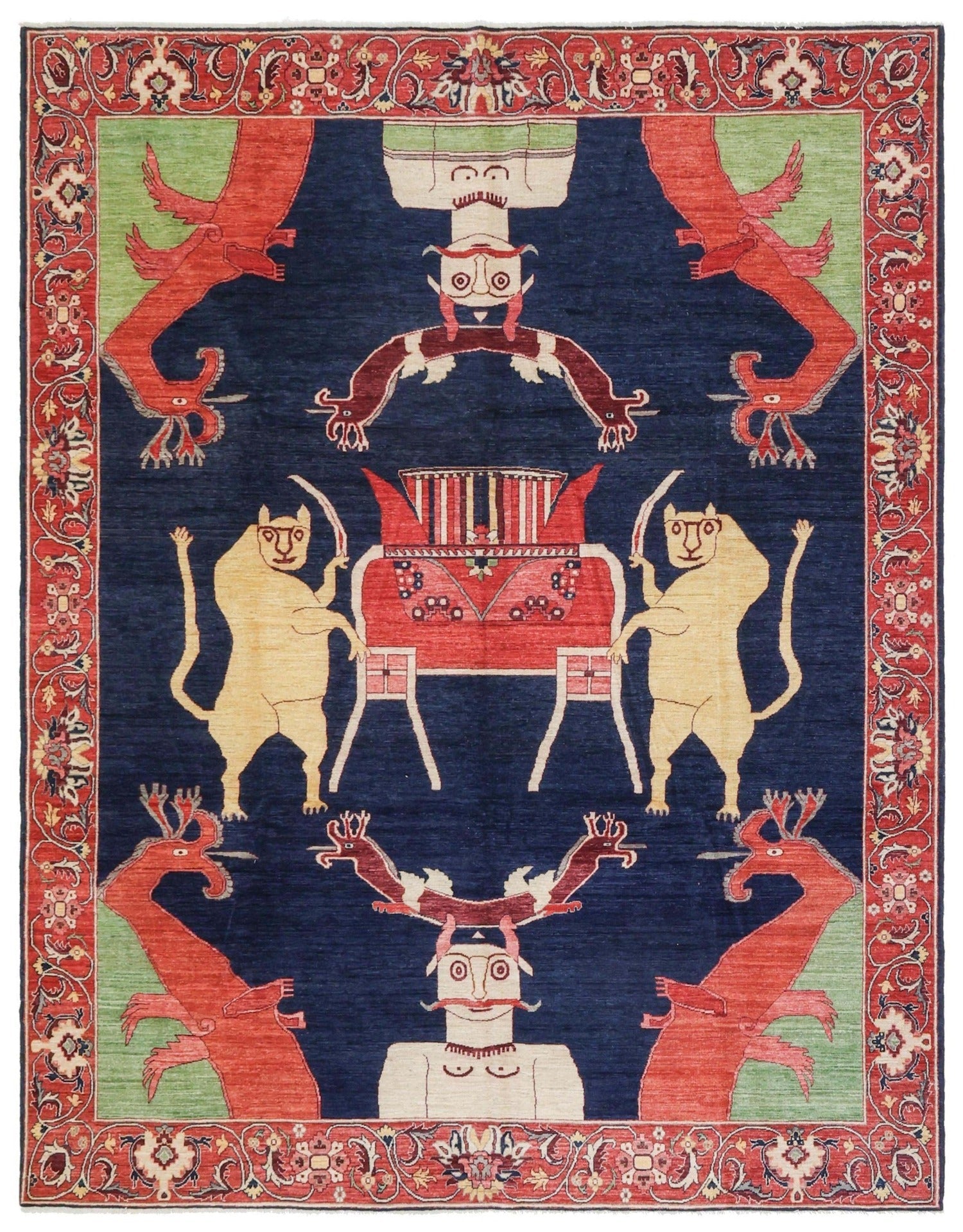 Mughal Animal Grotesques Handwoven Contemporary Rug