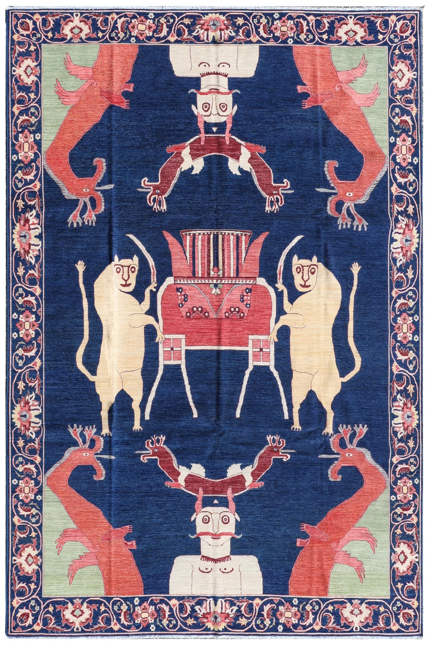 Mughal Animal Grotesques Handwoven Contemporary Rug