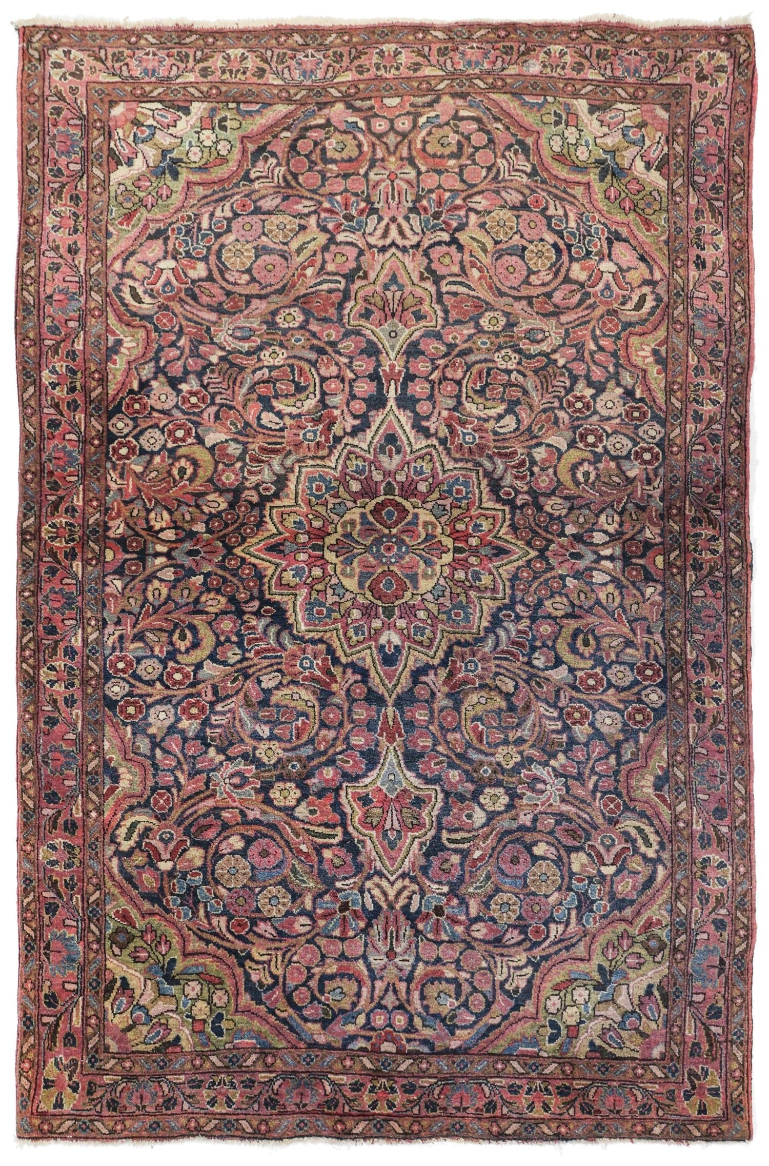 Antique Jozan Sarouk rug, J72133: handwoven traditional rug with floral pattern.
