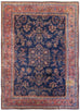 Antique Mahajaran Sarouk rug, handwoven, navy blue with floral pattern, J76314
