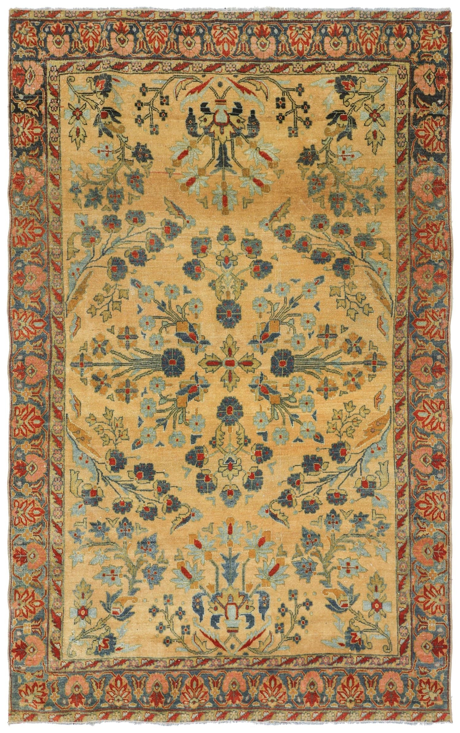 Vintage Mahajaran Sarouk Handwoven Traditional Rug