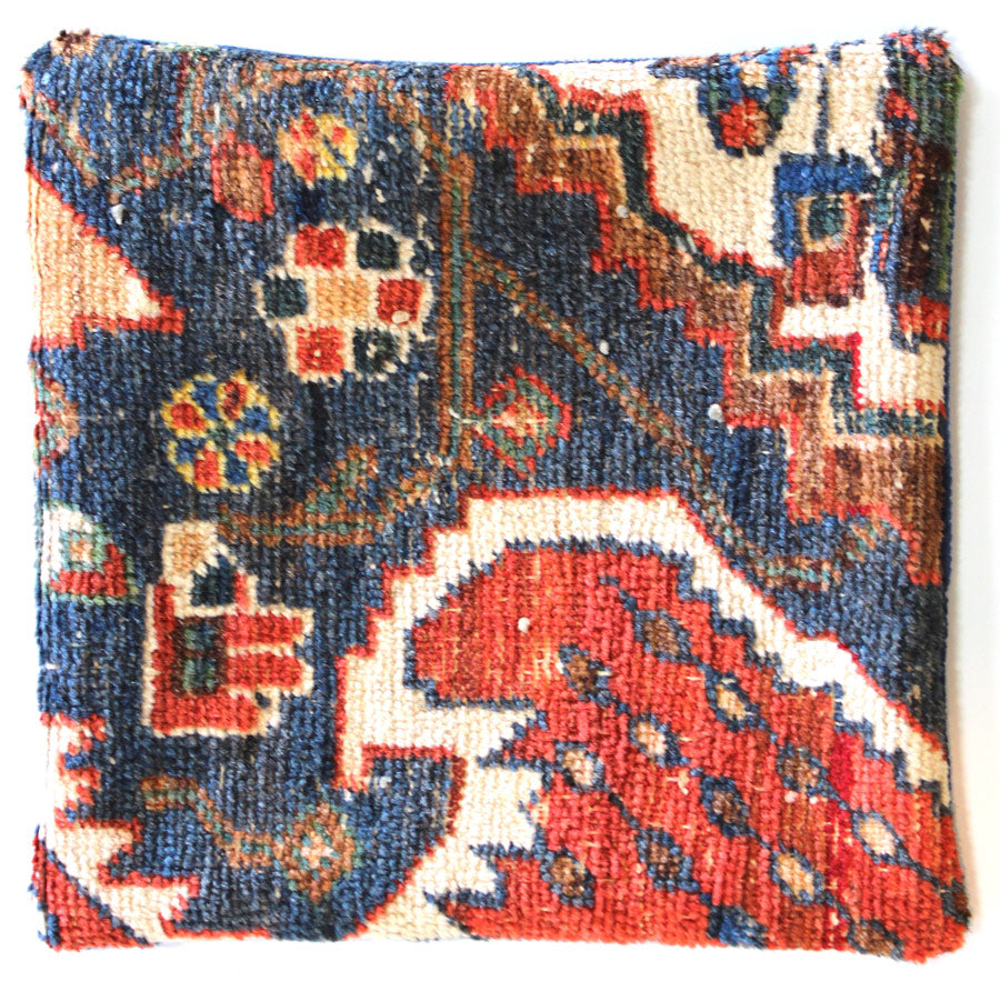 Antique Mahal Traditional Pillow J33992, red & blue rug design, square
