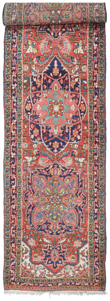 Antique Ahar Heriz rug, handwoven tribal design, red & blue, J76370
