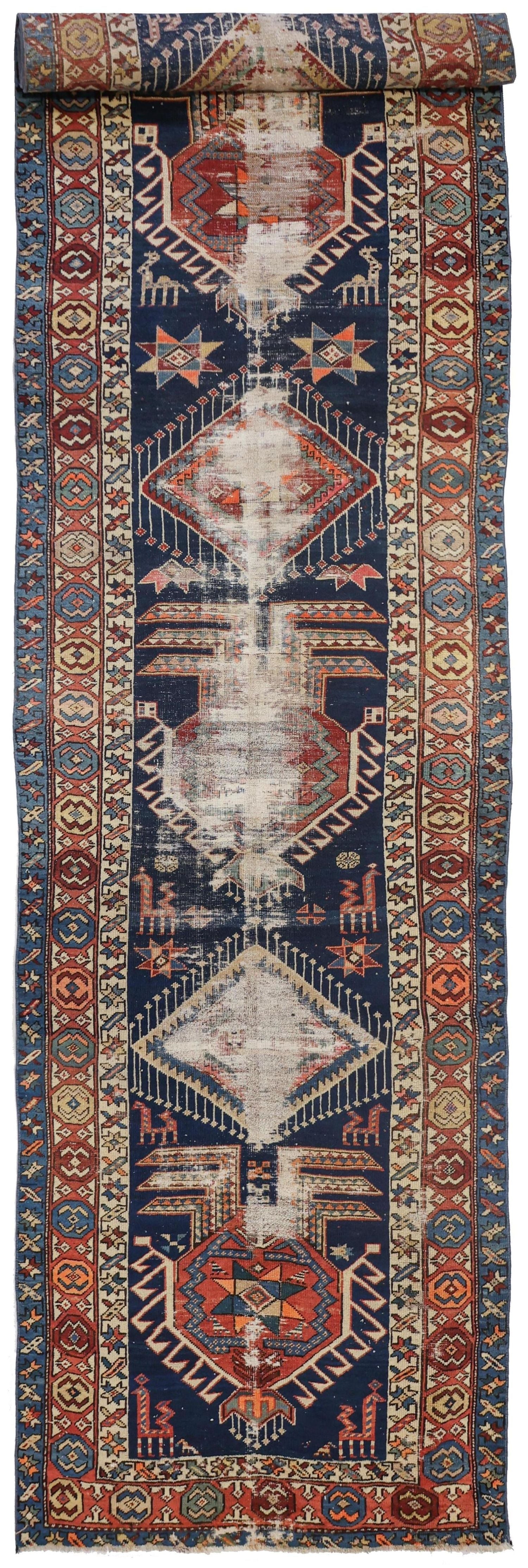 Vintage Azeri Handwoven Tribal Rug