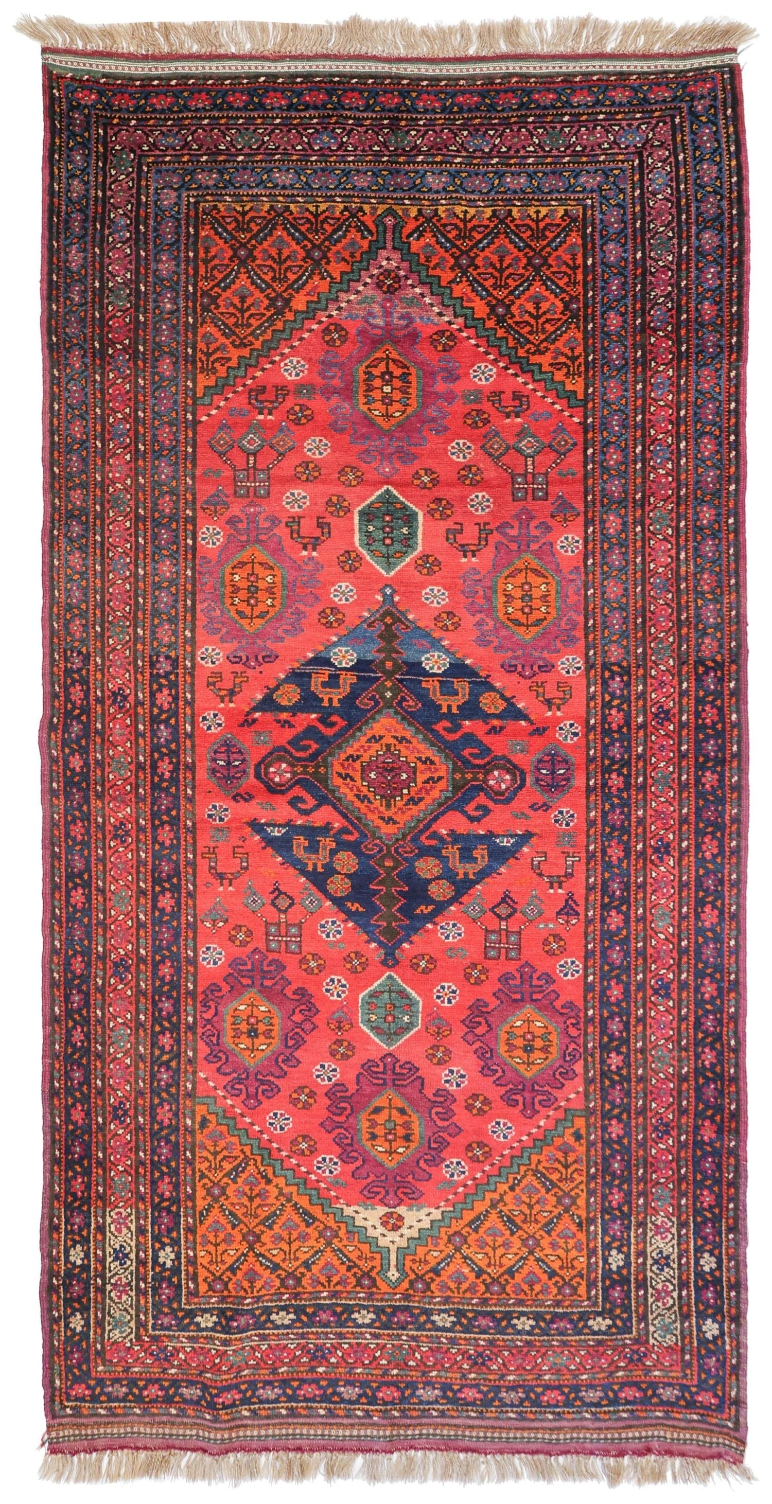 Antique Azeri Handwoven Tribal Rug