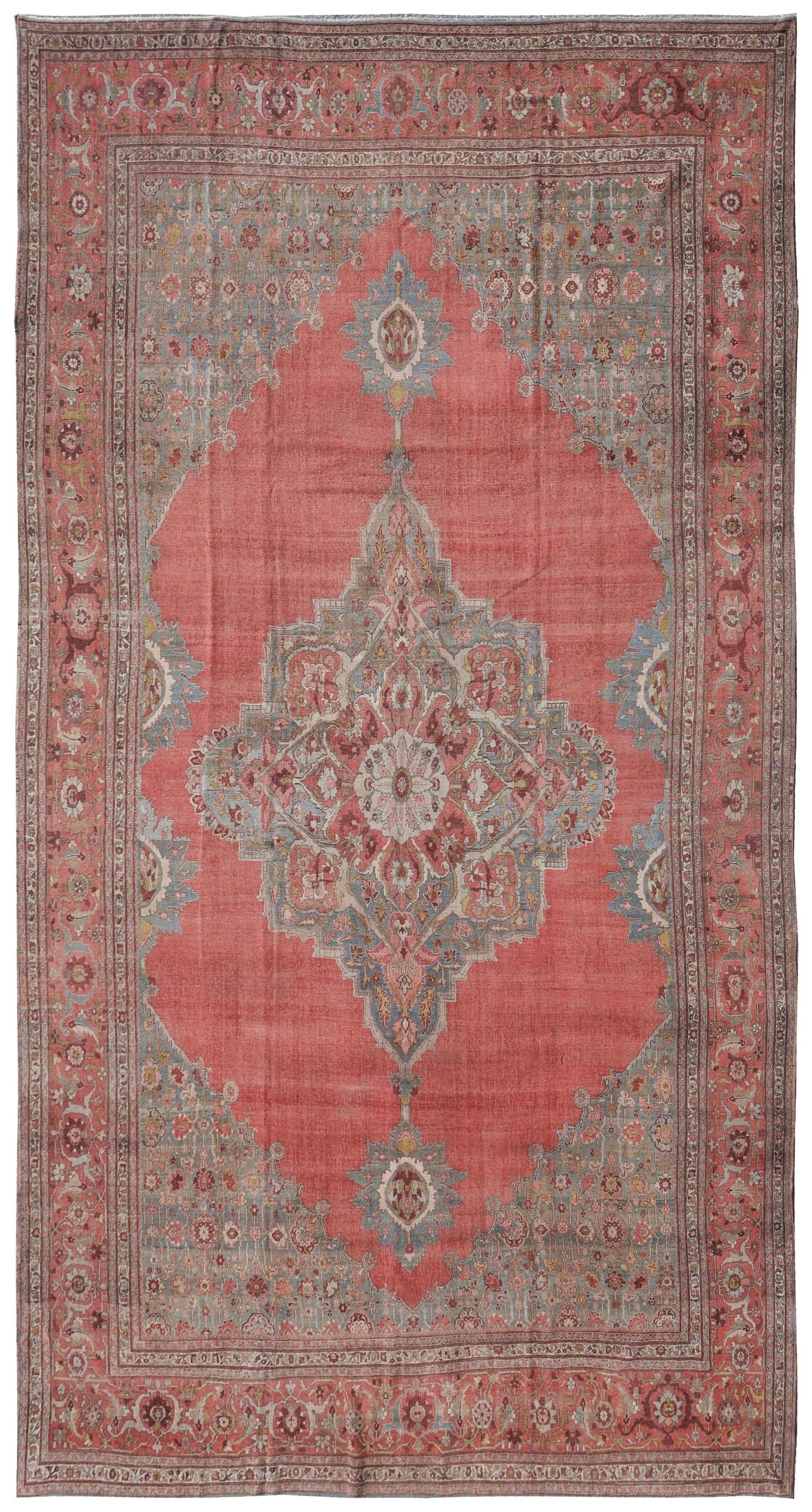 Antique Bijar handwoven tribal rug JF8729: coral red, intricate floral pattern, detailed border.
