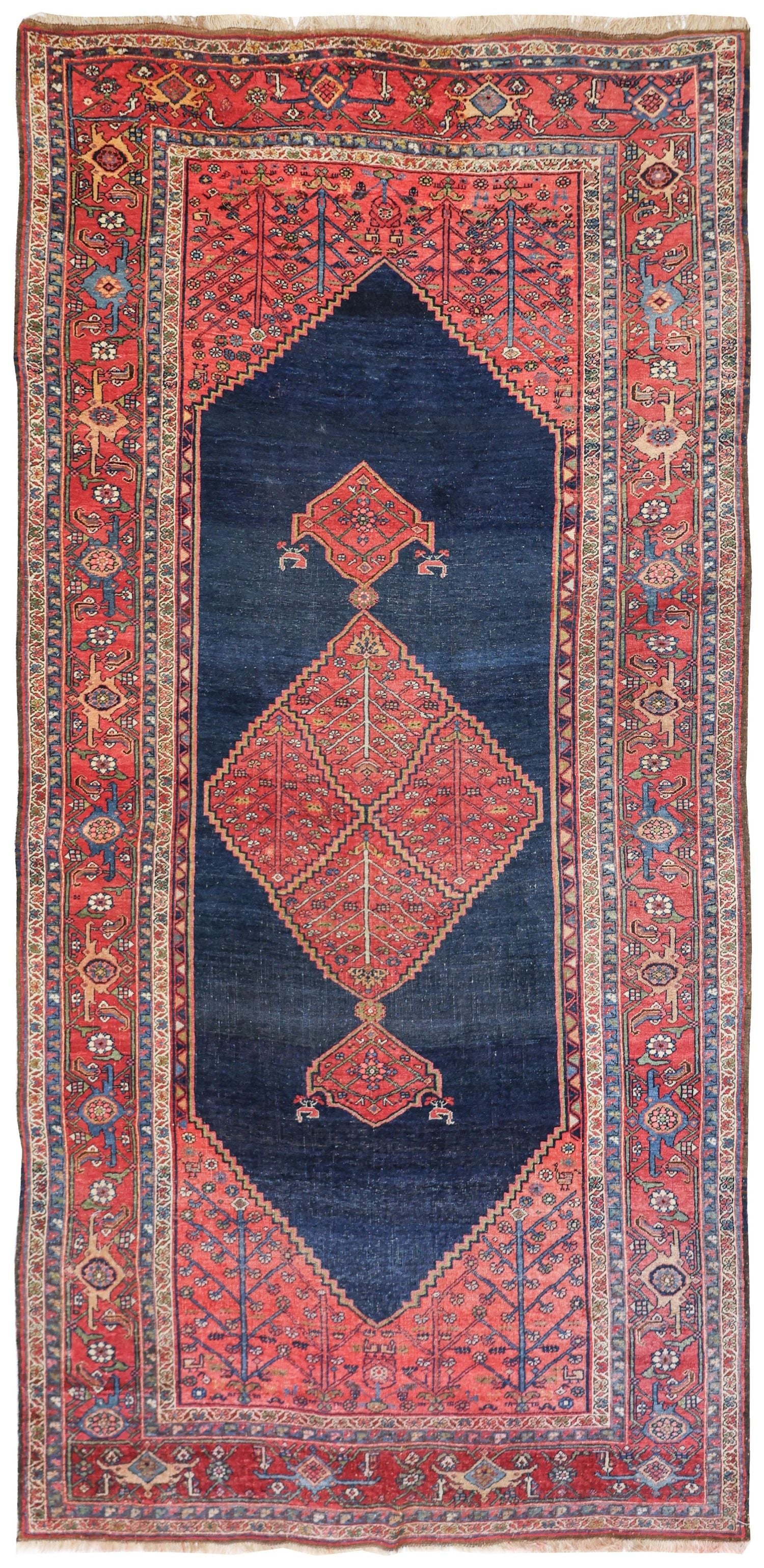 Antique Bijar handwoven tribal rug JF8737: red, blue, intricate design.
