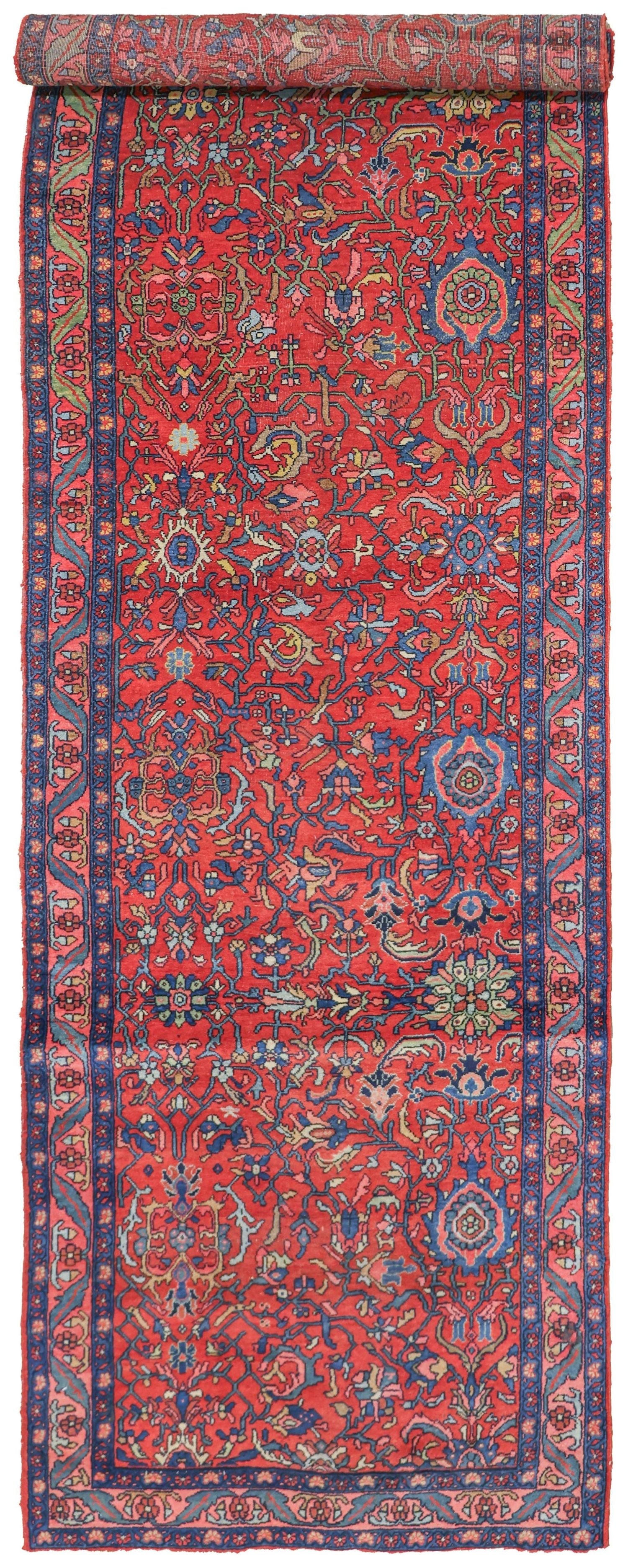 Antique Bijar Handwoven Tribal Rug JF8748: Red, blue, handwoven detail.
