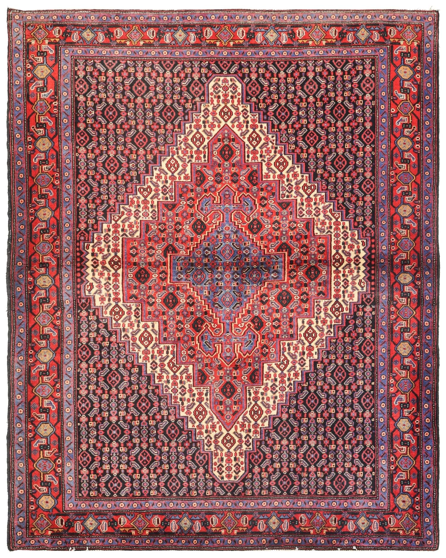 Vintage Senneh Handwoven Tribal Rug