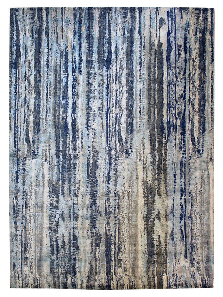 Agaya Handwoven Contemporary Rug j57387: Blue, gray, and beige abstract design, handwoven for modern interiors.
