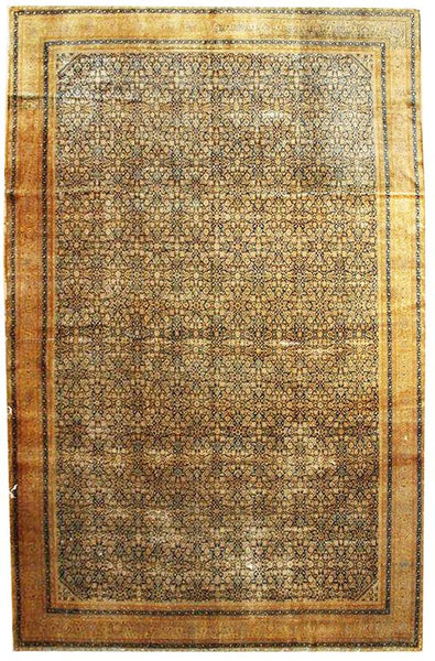 Antique Amritsar handwoven rug, JF4790: traditional design, gold & dark tones.
