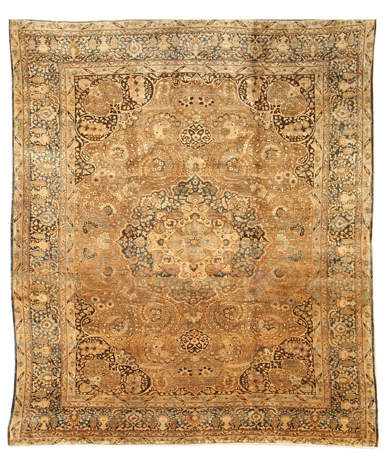 Antique Medallion Handwoven Traditional Rug JF4390, gold and brown tones, intricate detailing.
