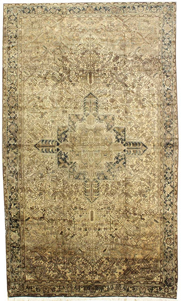 Antique Heriz handwoven tribal rug JF5231: beige & brown, intricate design.
