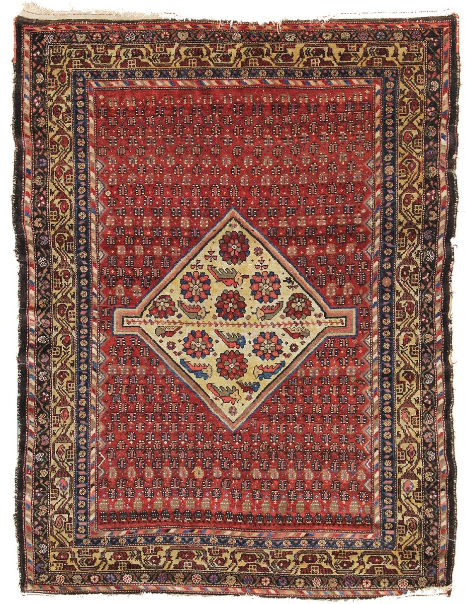 Antique Malayer Handwoven Tribal Rug JF5996: Red, ivory, and blue floral design.
