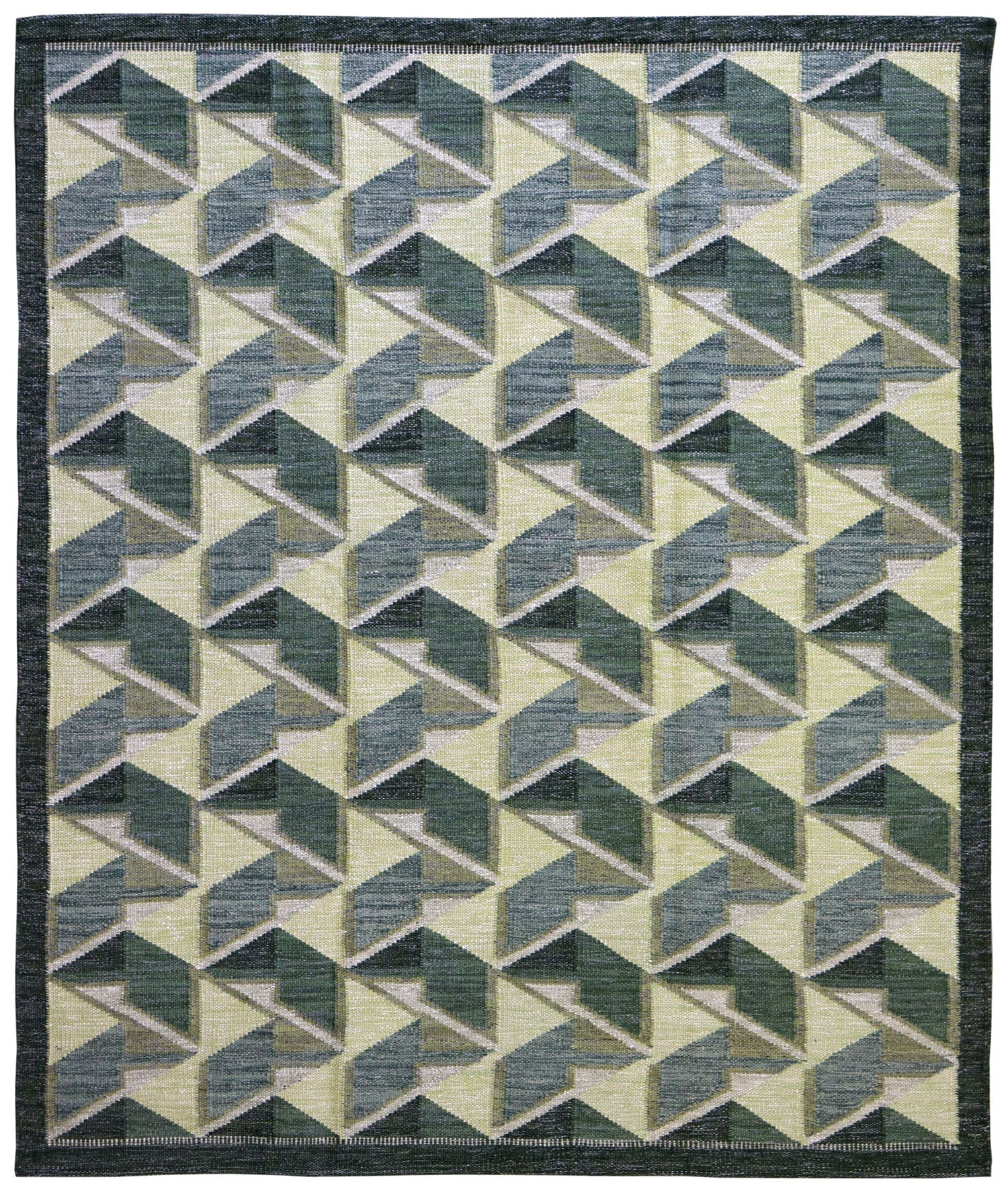 Scandinavian Scatter Rug with Green Geometric Patterns