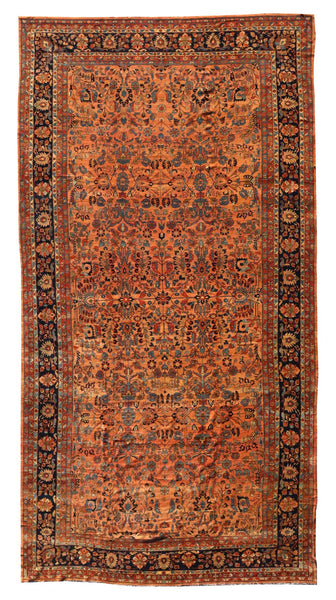 Antique Lilihan Handwoven Traditional Rug J67810: Peach, floral, intricate design, dark border.
