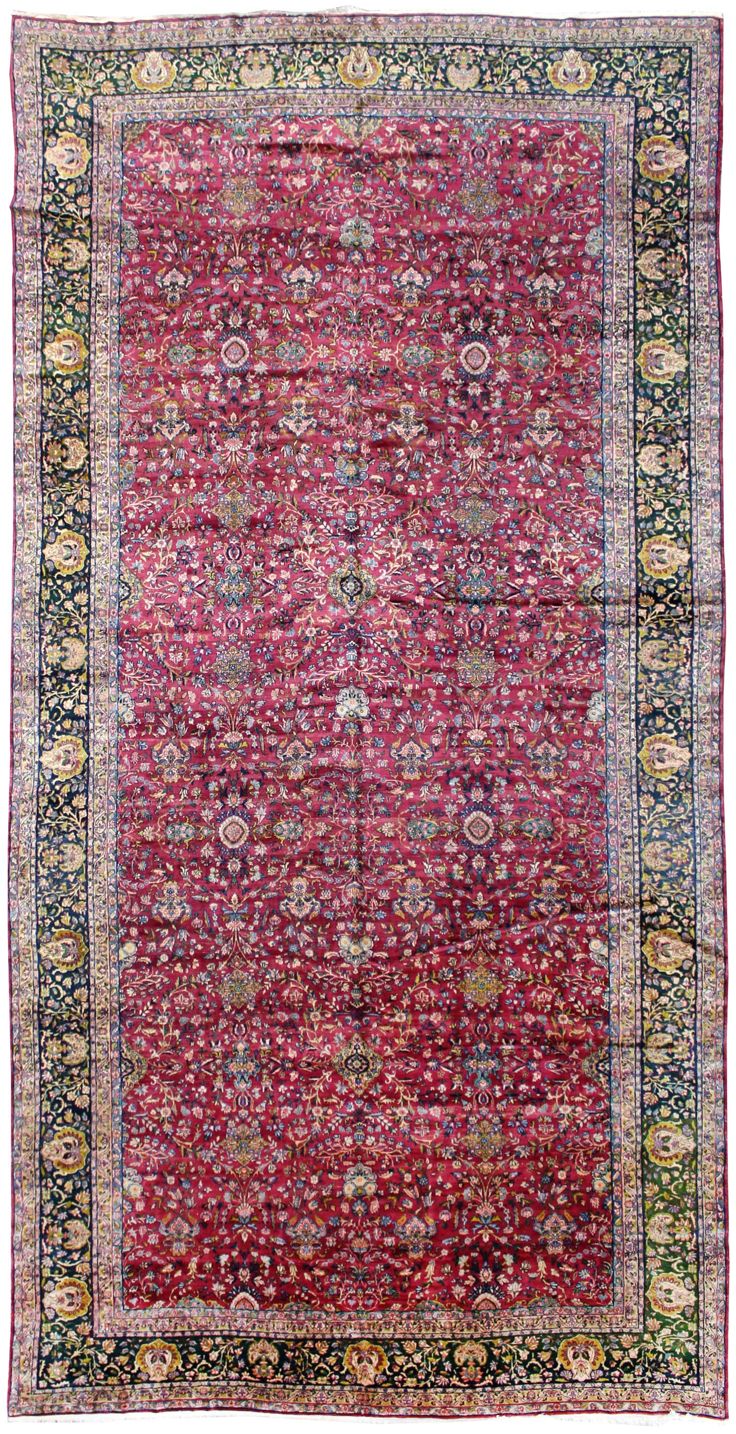 Antique Yezd Kerman Handwoven Traditional Rug