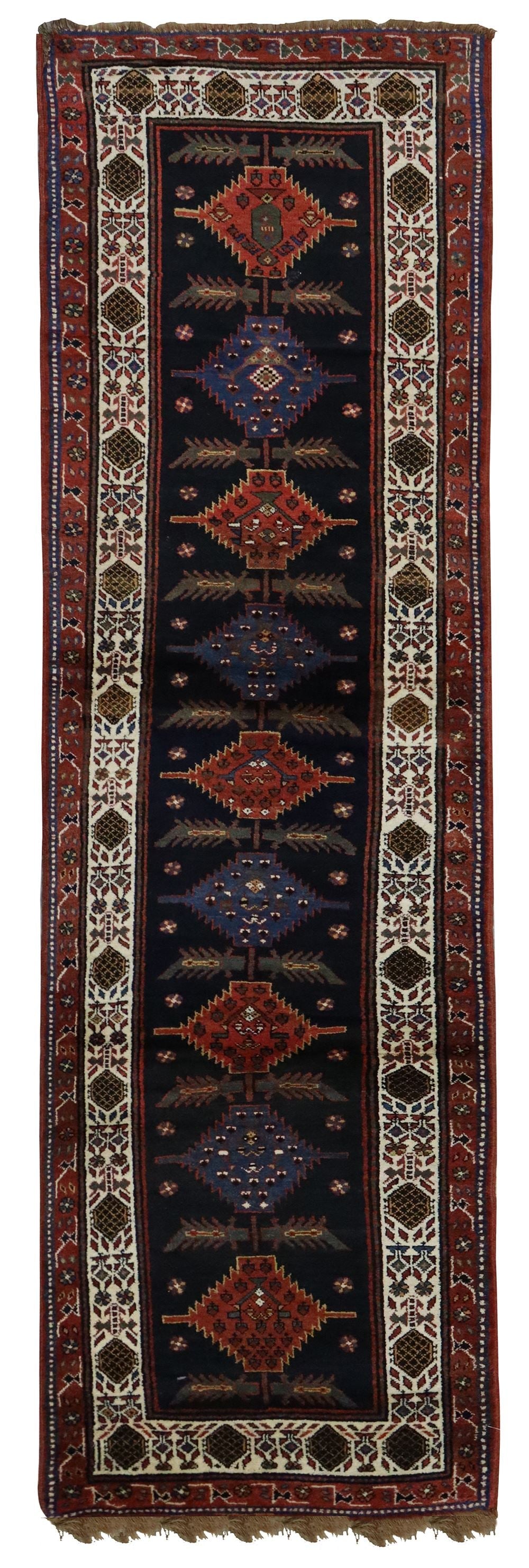 Antique Luri handwoven tribal rug, JF8577: richly colored, detailed design with intricate border.
