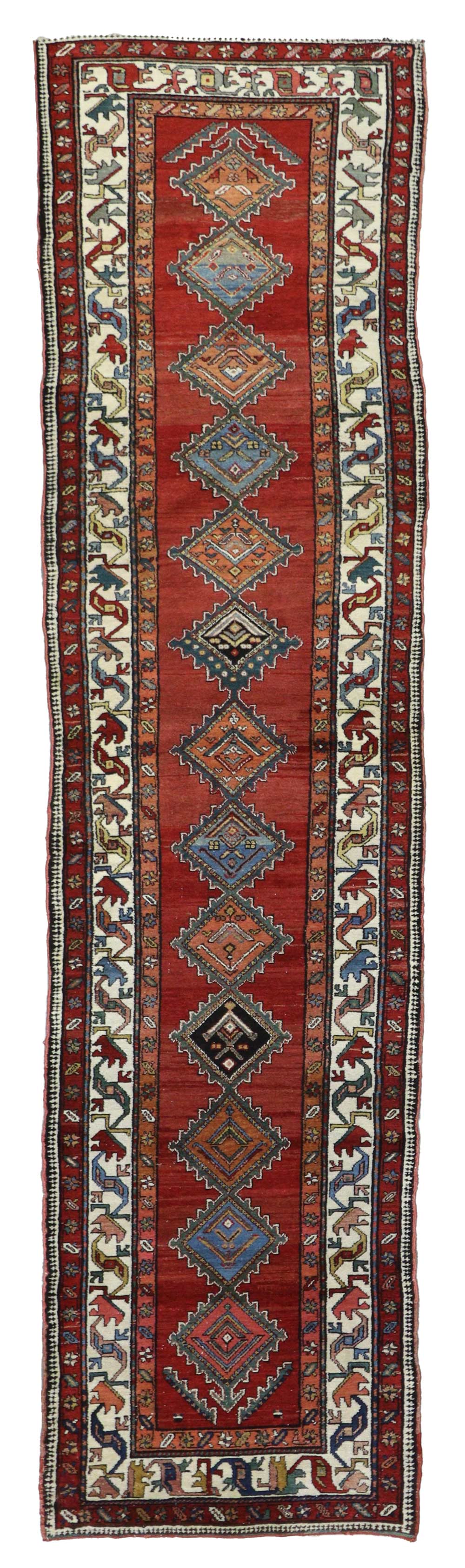 Antique NW Persian handwoven tribal rug JF8632: red, detailed design.
